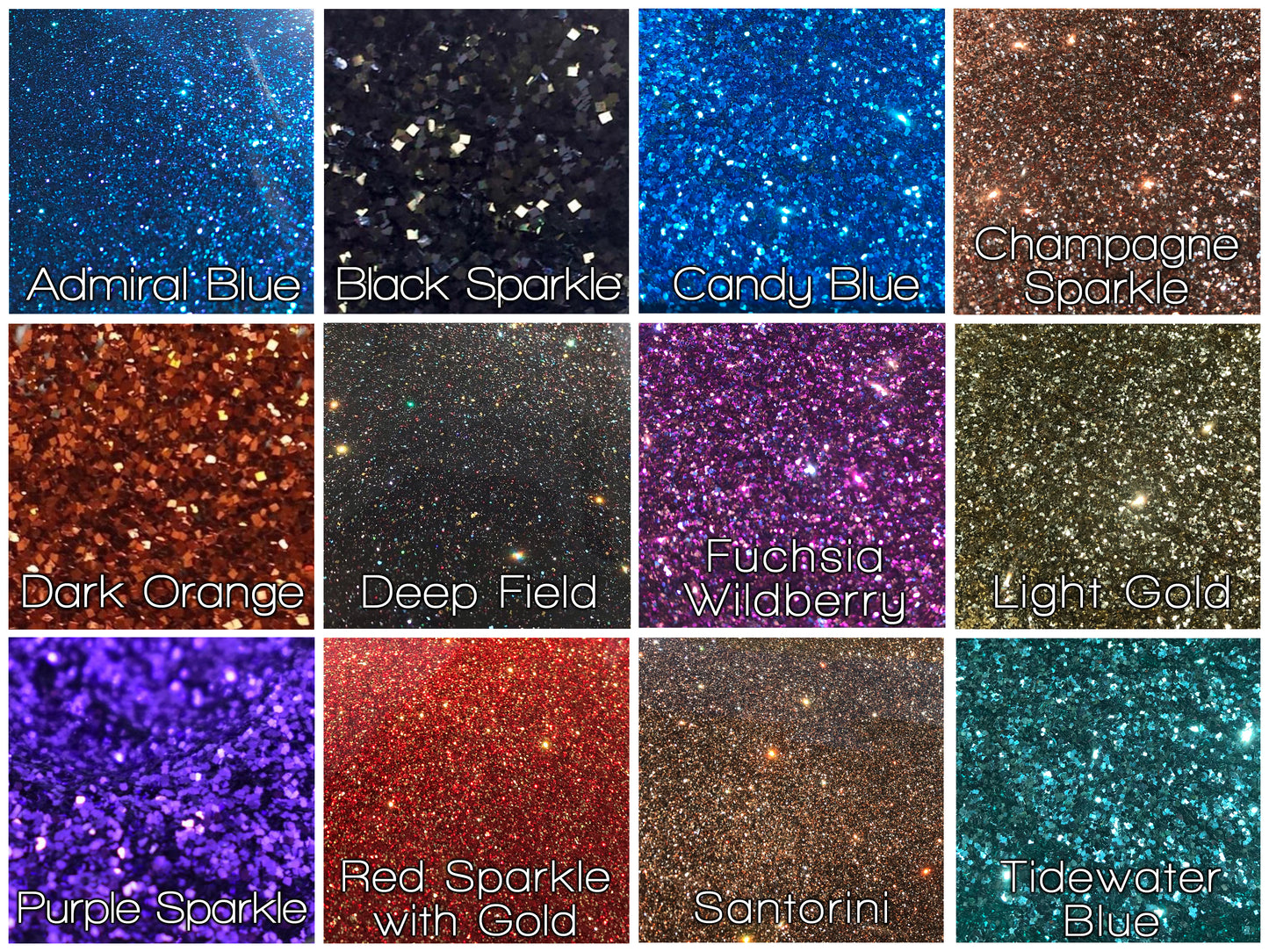 custom drum finish swatch showing a variety of metal flake finishes