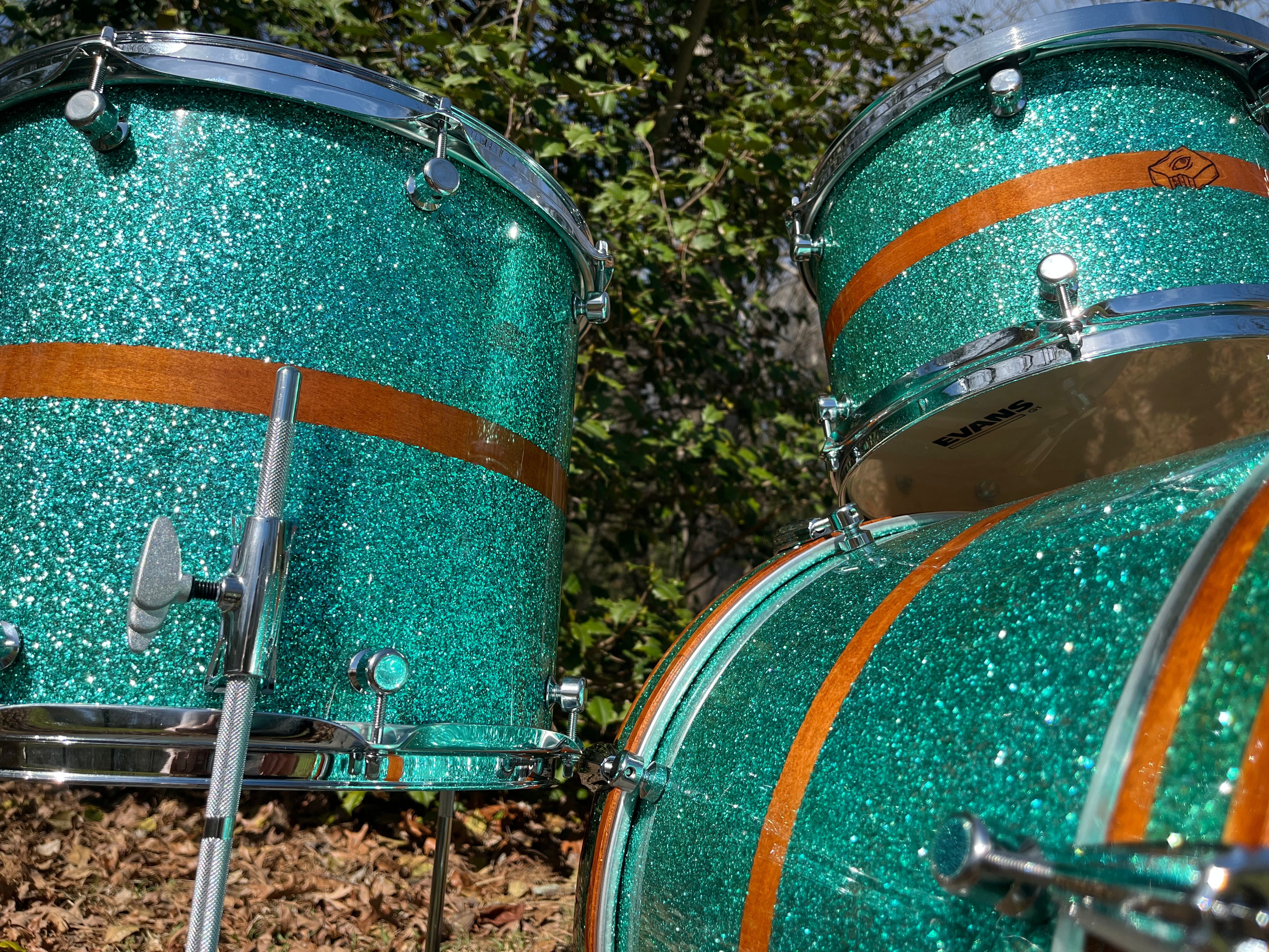 Custom Drum Kit with turquoise blue metal flake finish