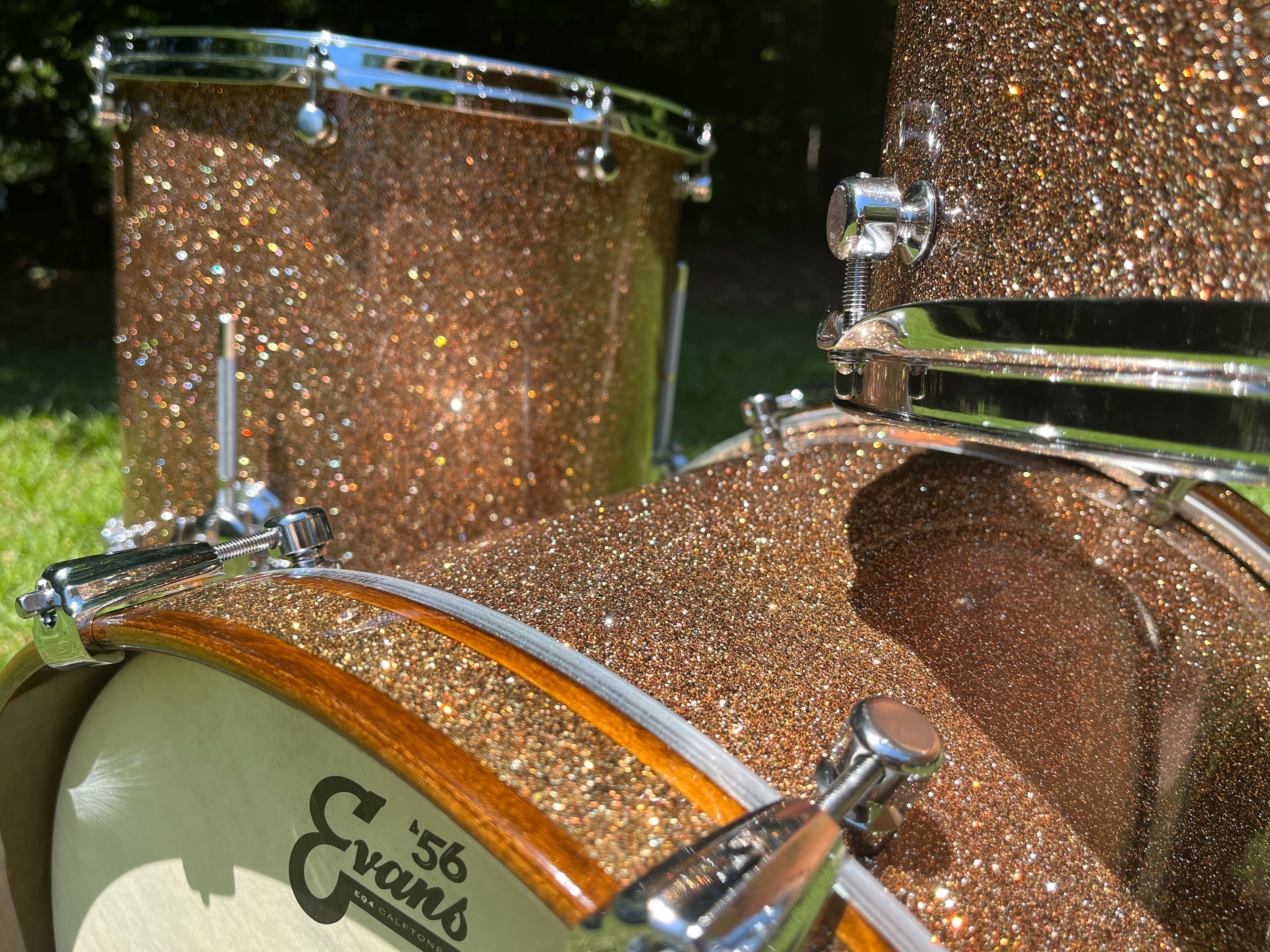 Custom drum kit with mocha brown metal flake finish
