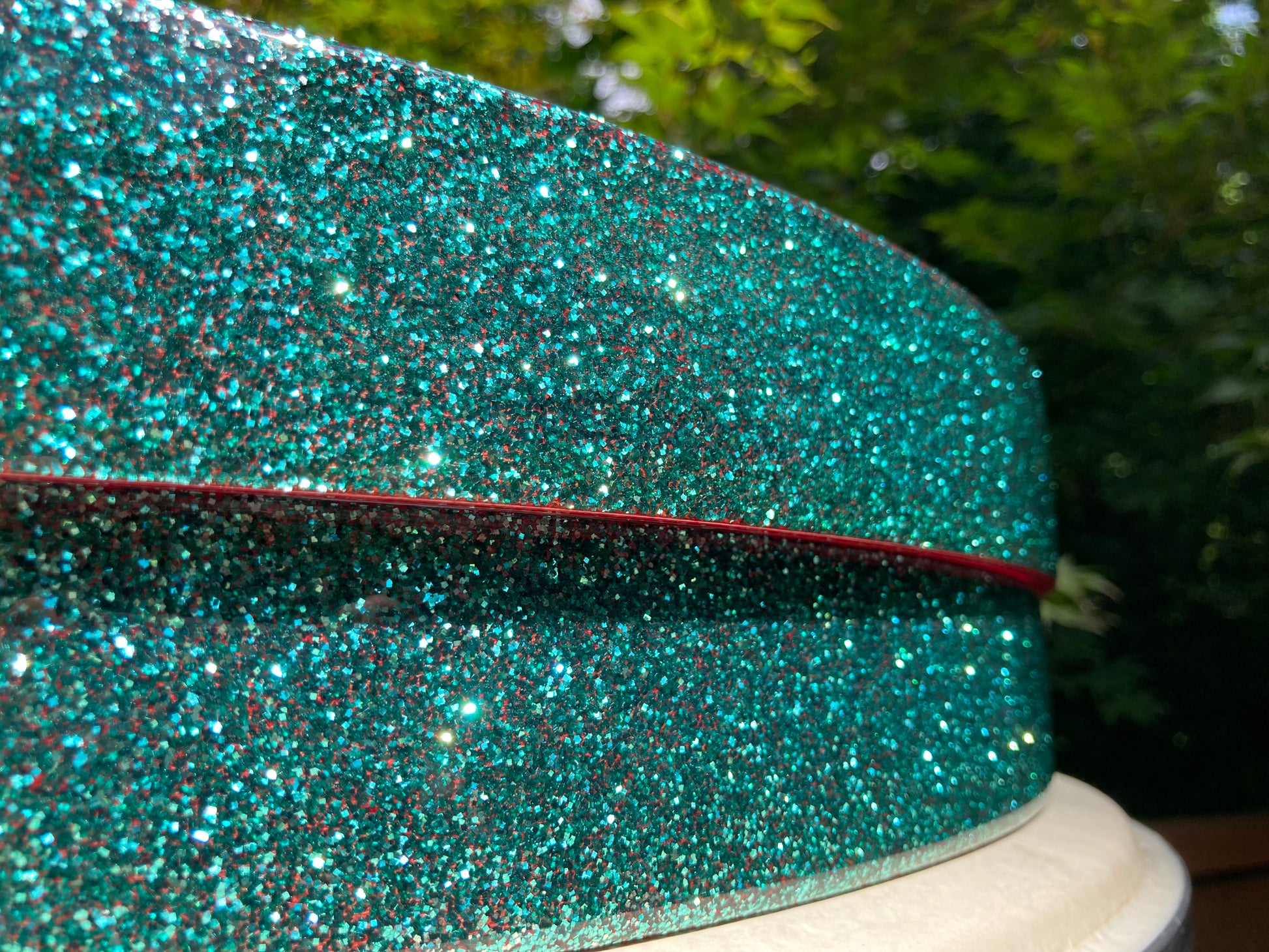 Custom made Bass Drum Hoops with a turquoise blue metal flake finish