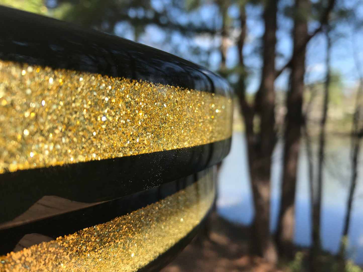 closeup of a pair of custom bass drum hoops