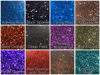 custom drum finish swatch showing a variety of metal flake finishes