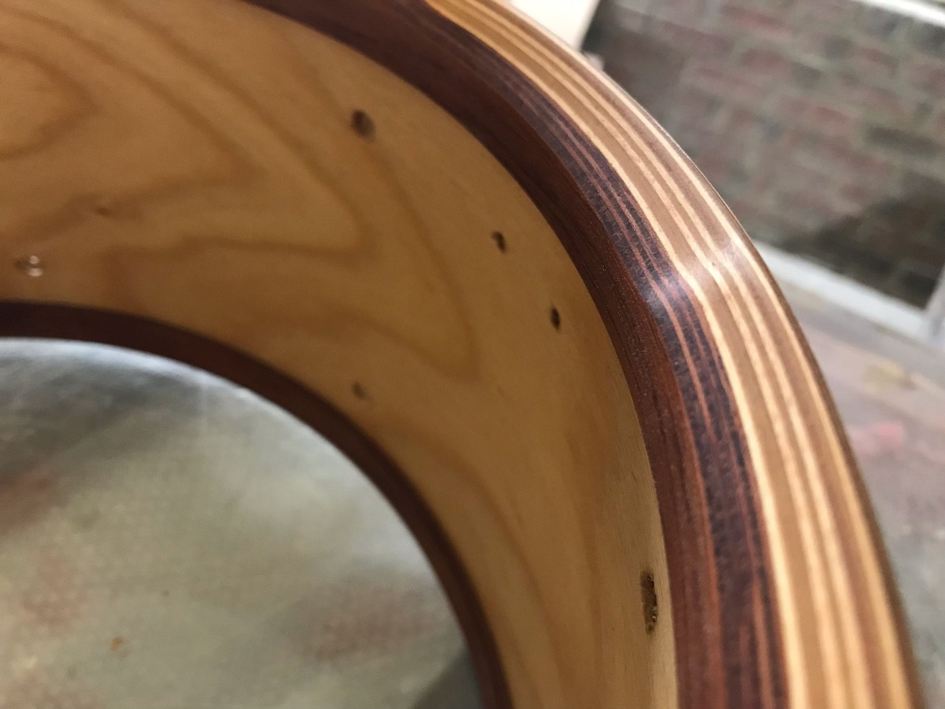 interior view of a snare drum focused on the bearing edge