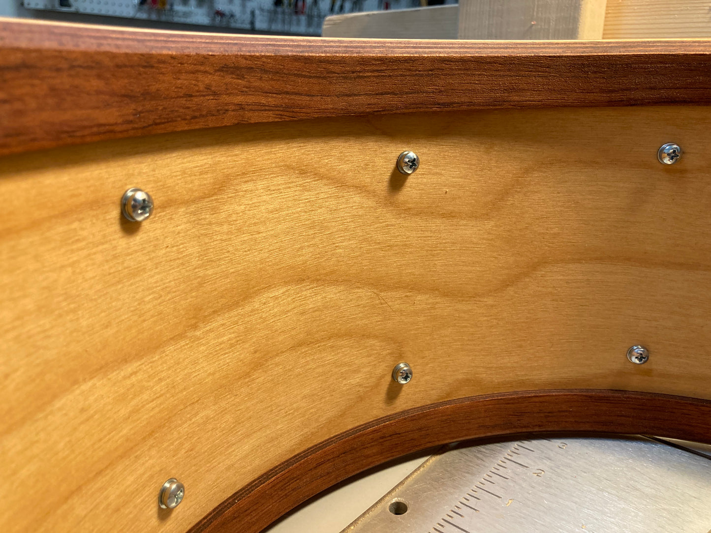 interior of a birch snare drum with Bubinga reinforcing rings