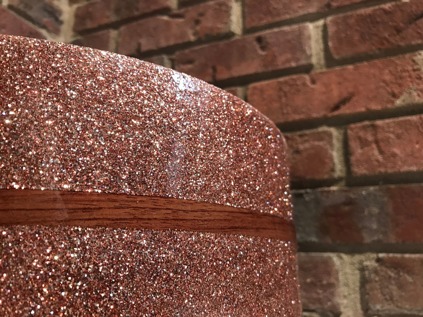 snare drum finish with Bubinga middle band in champagne sparkle metal flake