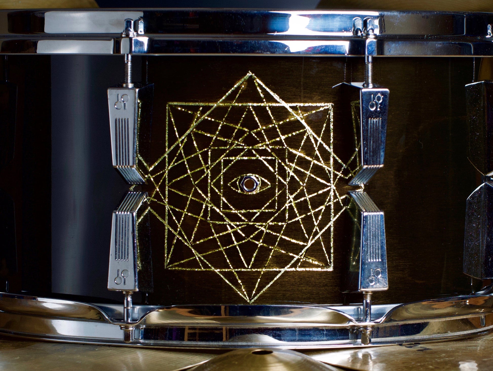 Danny Carey custom snare drum with geometric art
