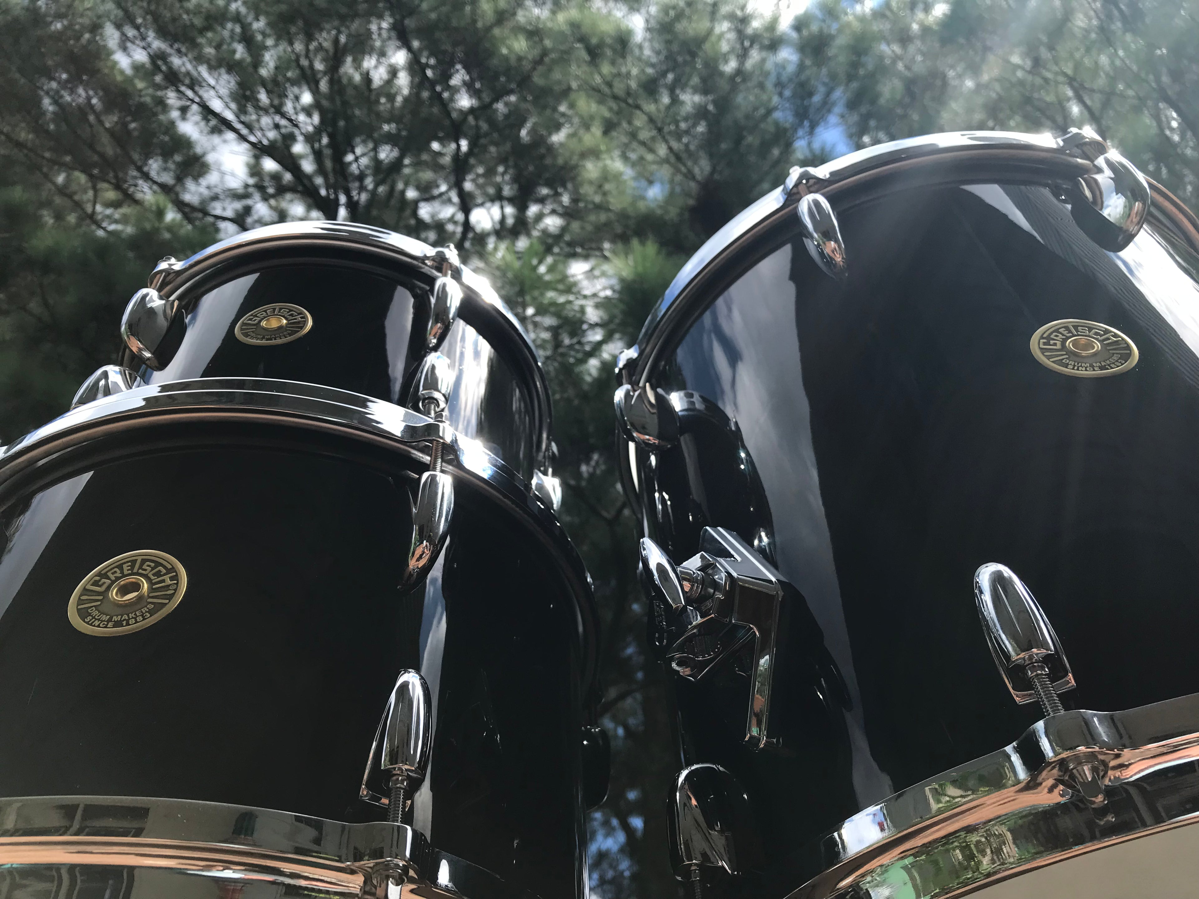 Gretsch Drum Set refinished in black with high gloss clear coating