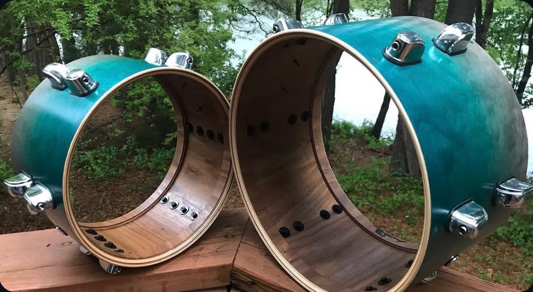 two wood drum shells after their depths were shortened