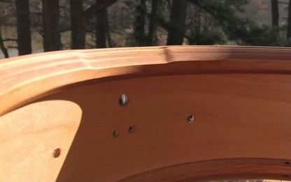 interior view of a custom snare drum showing a snare bed