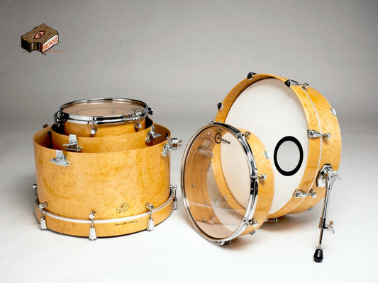 Custom Nesting Drum Kit with multiple shells nested and two shell halves positioned upright