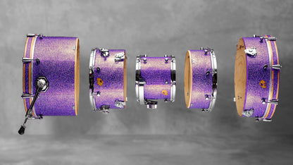 exploded view of a Brownie nesting drum kit finished in purple sparkle
