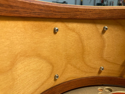 Custom drum made of birch wood with Bubinga wood reinforcing rings