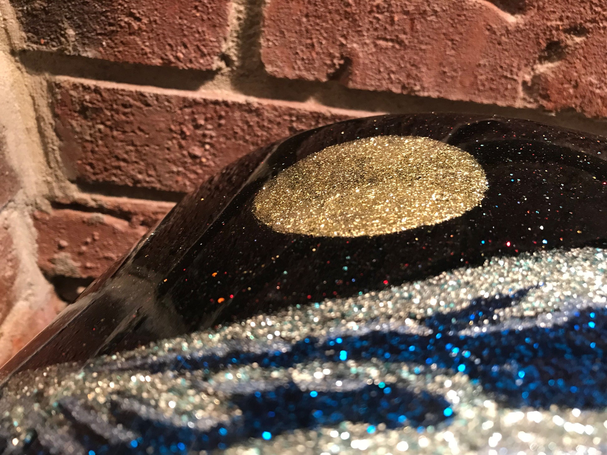 custom snare drum finish with moon inlayed with metal flake