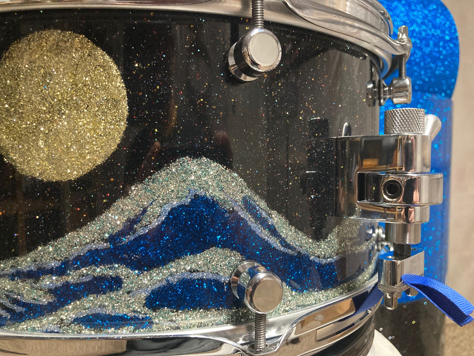 snare drum with ocean and moon custom art